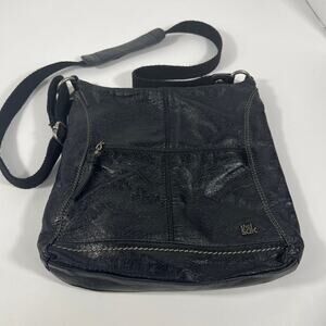 The Sak Black Pebbled Soft Leather Adjustable Strap Crossbody Shoulder Bag Purse